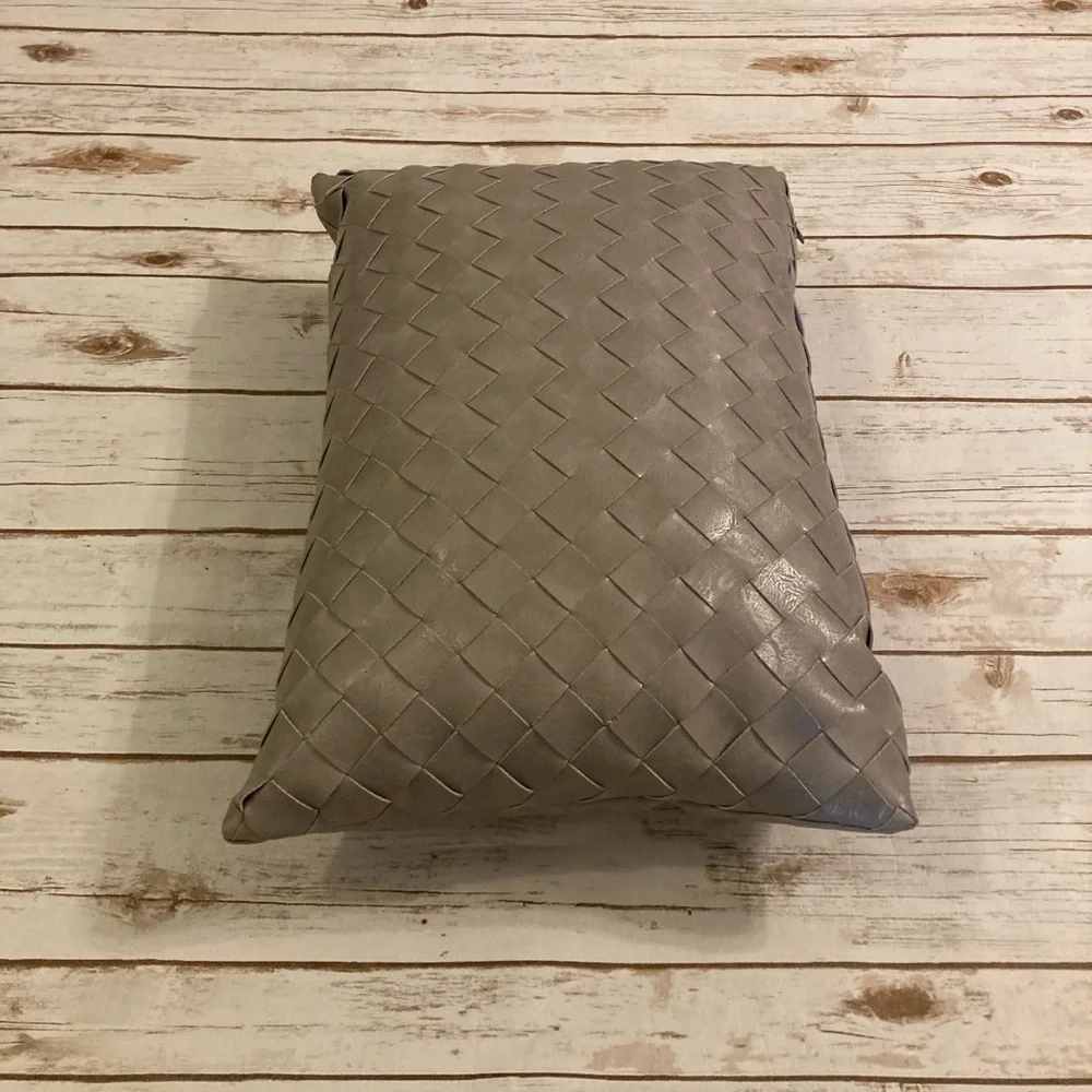 Frye Faux Leather Pillow Gray Woven 14 x 20 Decorative Lumbar Throw Pillow